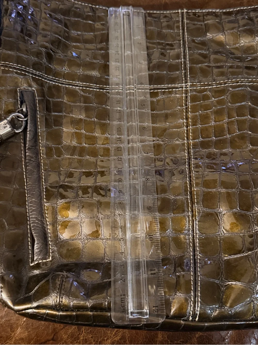 Brighton Olive Green Croc-Embossed Patent Leather Hobo Bag
